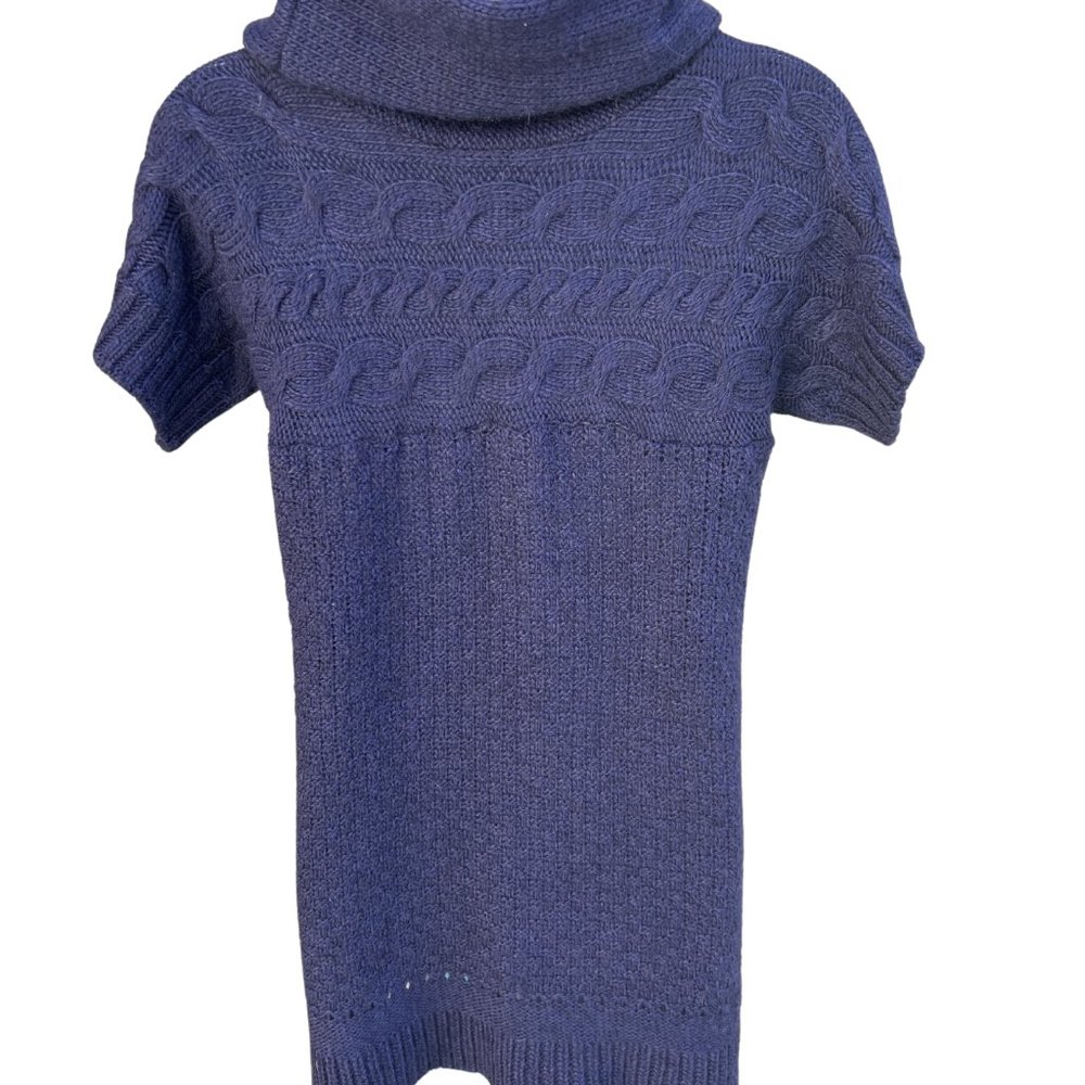 Zara Knit Short Sleeve Cowl Neck Mini Sweater Dress Acrylic Blend Navy Blue M